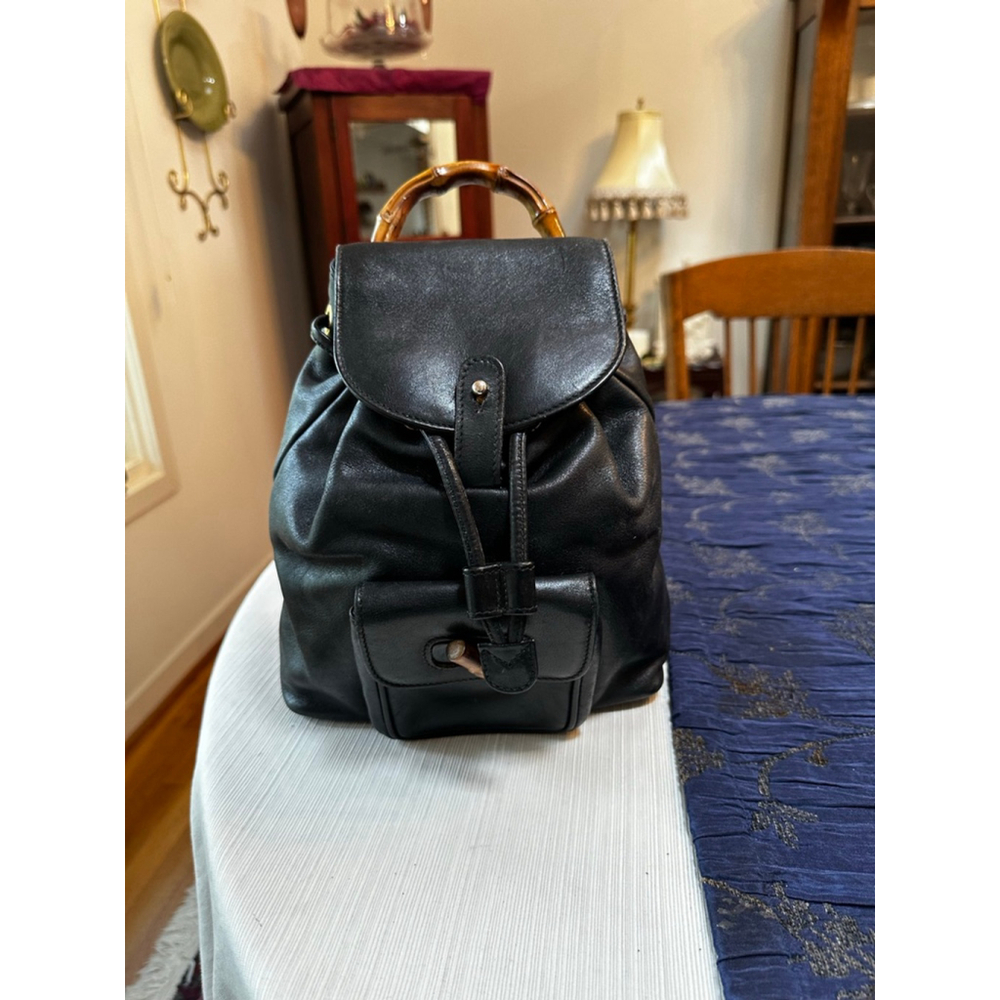 Gucci Black Leather Bamboo Handle Leather Backpack - Picture 2 of 13